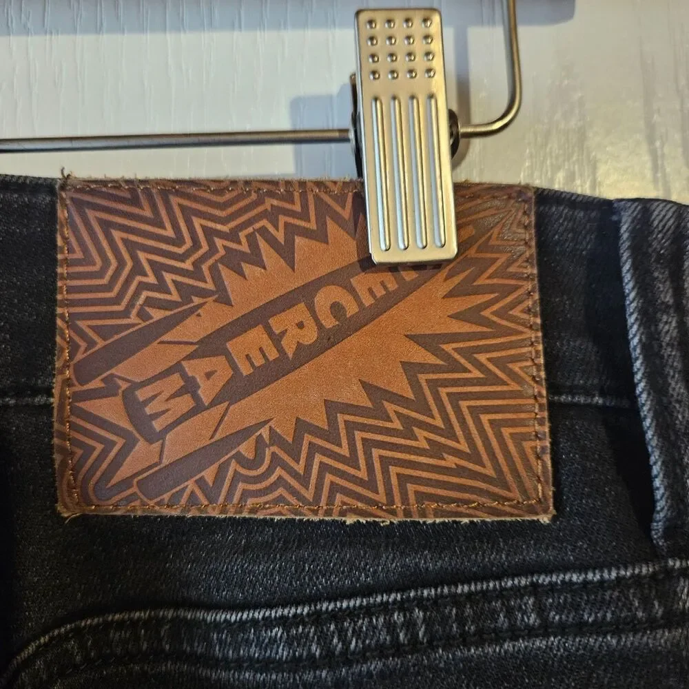 BBC IceCream Jeans Black Wash Slim Straight Fit Sz 34 Running Dog